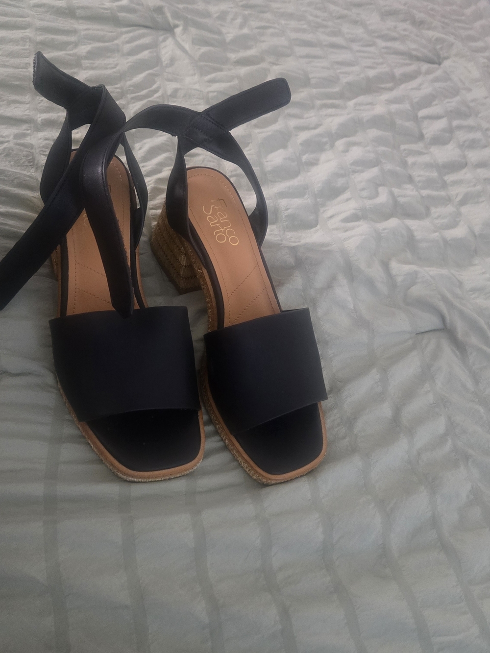 Franco Sarto Black Ankle Tie Wedge Sandals